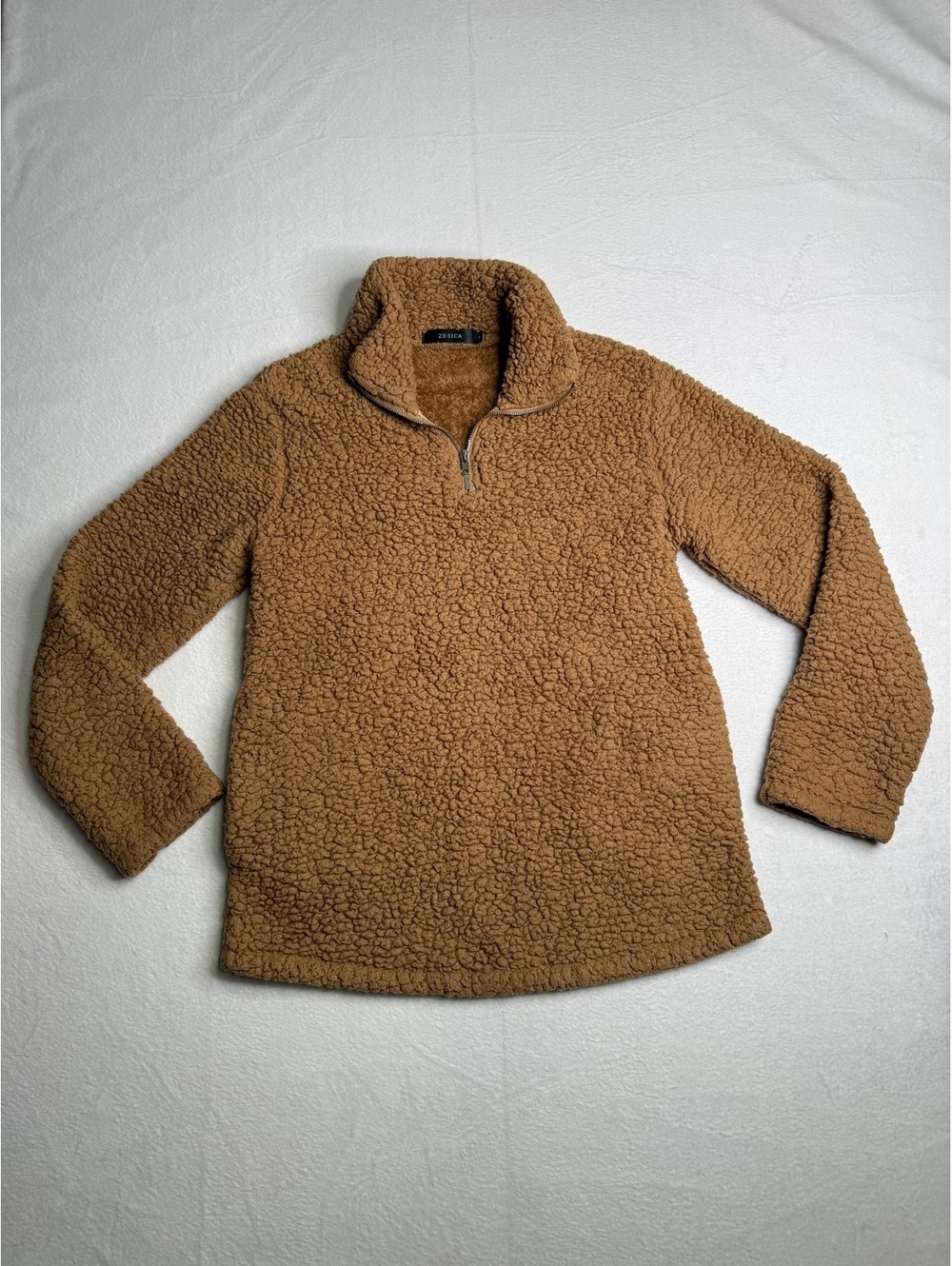 ZESICA Women’s Small Tan Sherpa Quarter Zip Pullover Teddy Fleece